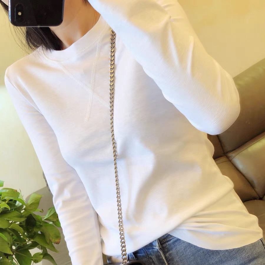 DW秋冬长袖T恤女宽松纯棉圆领薄绒打底衫2025秋冬纯色内搭上衣723