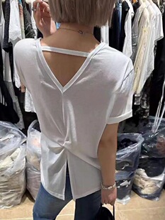 宽松T恤衫休闲设计感短袖上衣后腰开叉打底衫女夏薄款8515