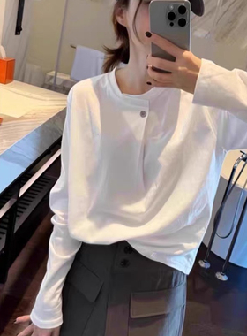 DW白色雪花棉长袖t恤女士欧货百搭简约设计感显瘦遮肉打底衫8218
