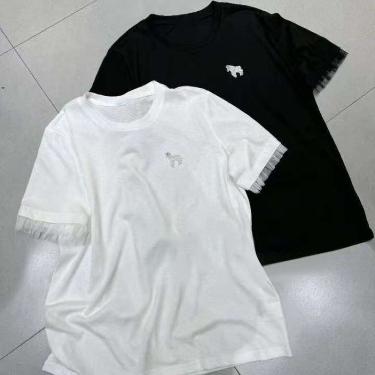 宽松T恤衫小马袖口网纱拼接休闲显瘦短袖上衣打底衫女春夏8326