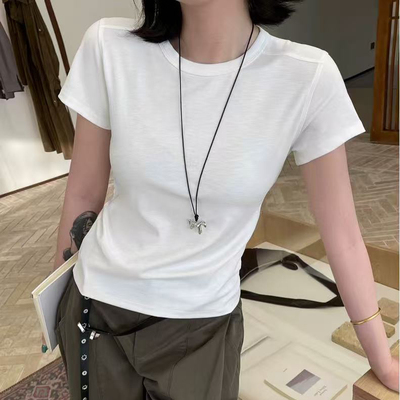 洋气正肩短袖t恤女2026新款夏装简约百搭修身显瘦体恤上衣8371