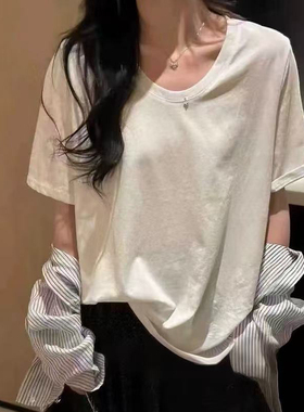 欧韩洋气2026春夏新款 U型领小马钻松弛感短袖T恤休闲上衣女8399