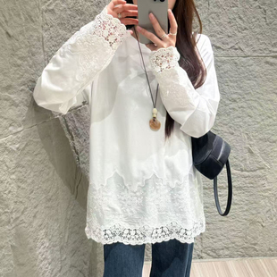 DW重工艺刺绣蕾丝拼接中长款T恤女2026春季新款宽松遮肉上衣8296