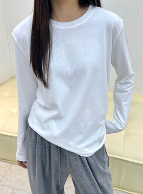 DW秋冬百搭高品质后背明线刺绣洋气打底衫白色T恤女时尚内搭7373