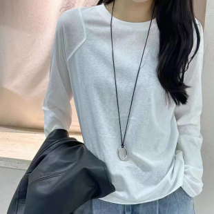 宽松内搭棉质打底衫 DW基础款 新款 T恤20205秋季 上衣7448 拼接长袖