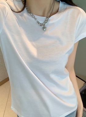 DW2025夏季正品百搭白色圆领丝光棉修身上衣新款百搭短袖T恤女763