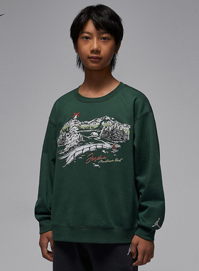 耐克JORDAN大童时尚圆领卫衣25冬新款男童针织加绒上衣IQ9985-375