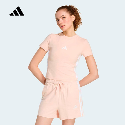 adidas阿迪达斯三条纹短款高腰半袖夏女ESSENTIALS短袖T恤 KD2343