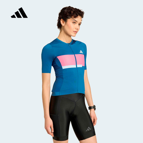 adidas阿迪达斯公路自行车骑行服男紧身速干拉链短袖T恤 JZ6774