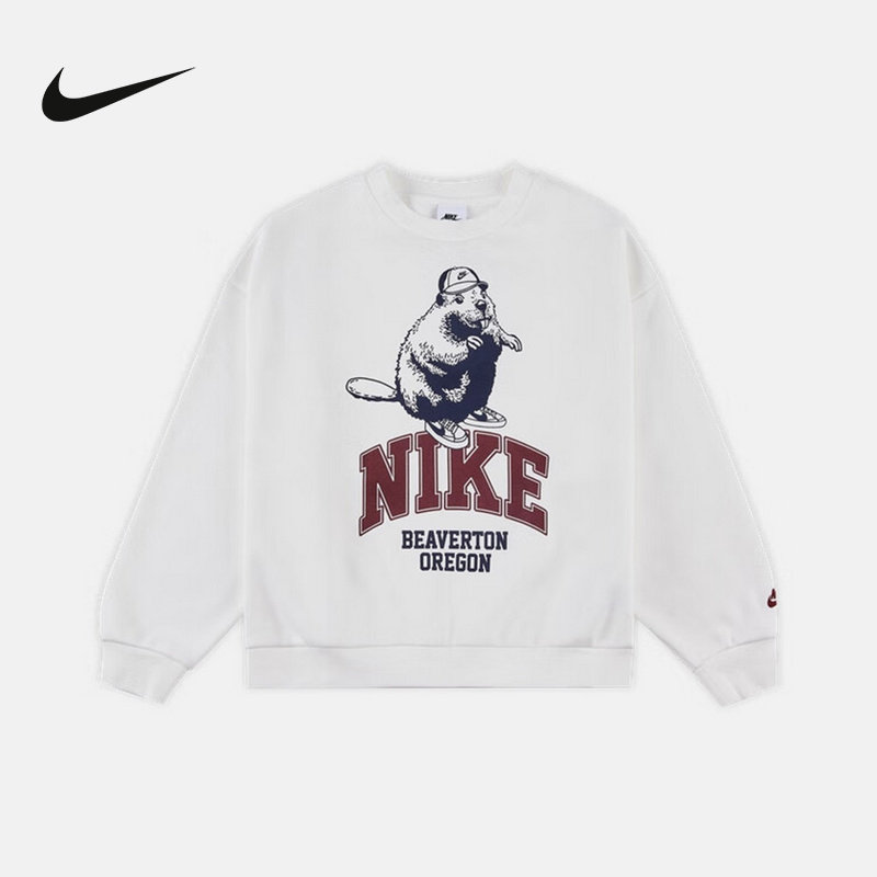 Nike耐克男女童大童加绒运动衫冬新款圆领卫衣宽松针织HV1746-133