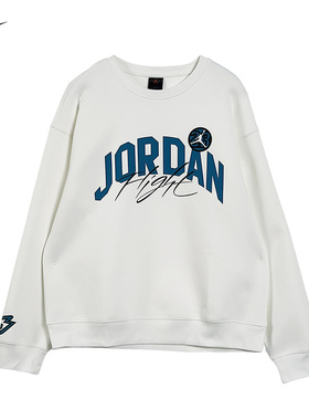 Jordan耐克男卫衣26春新款字母印花白色圆领针织套头衫IU5376-133