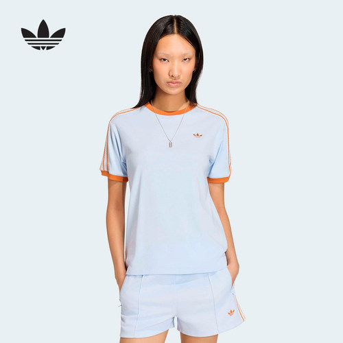 adidas阿迪达斯三叶草半袖2026夏女简约复古三条纹短袖T恤 KY8125
