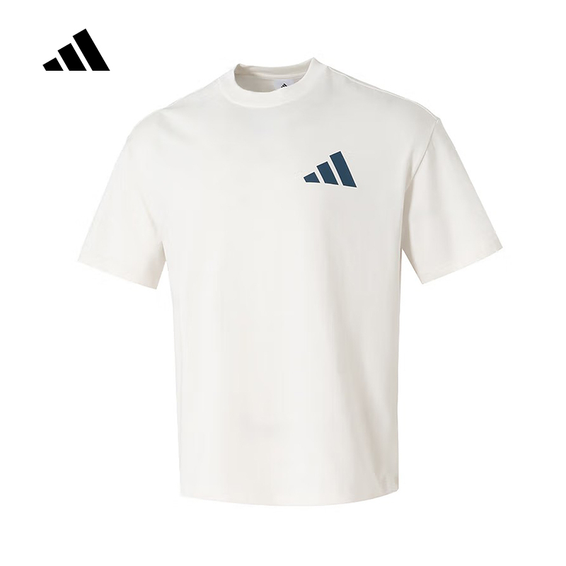 adidas阿迪达斯篮球风印花半截袖2025夏男女简约白短袖T恤 JX9127