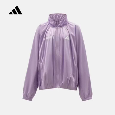adidas阿迪达斯女大童缎面宽松外套户外亮面运动梭织夹克 KY1439