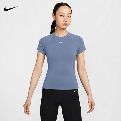 Nike耐克短袖女夏季小勾瑜伽训练修身短款速干运动T恤 FV7843-486