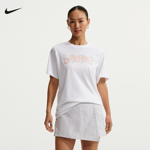 NIKE耐克女T恤蓝色夏季宽松透气棉质亲肤柔软短袖上衣IR7559-100
