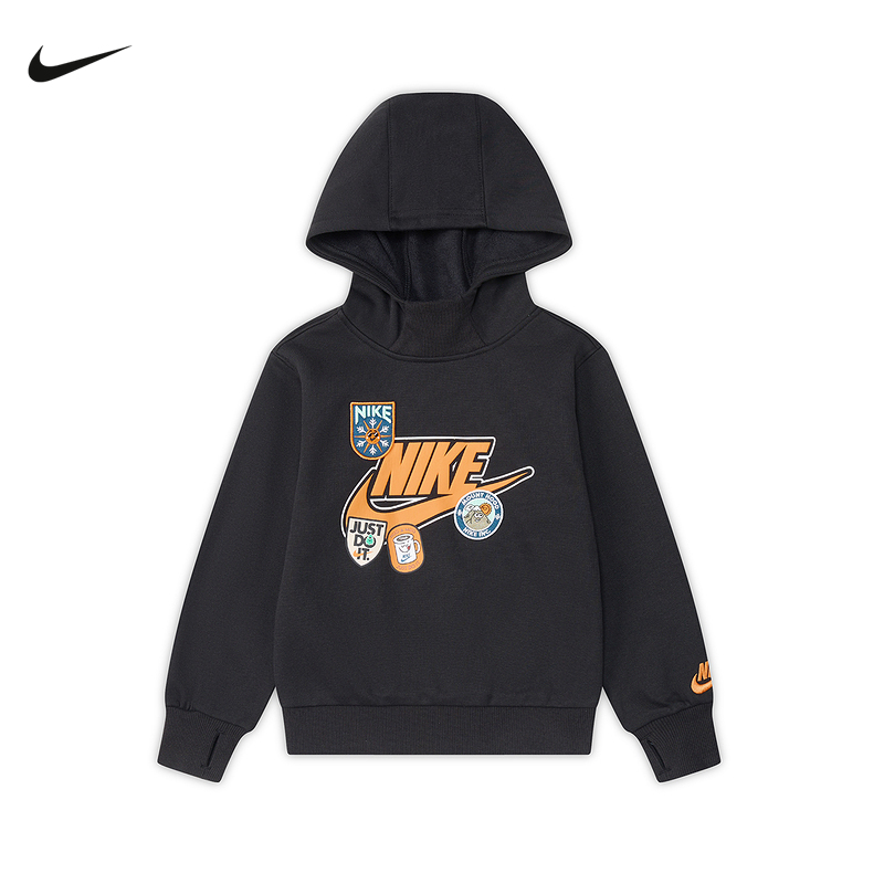 NIKE耐克男女幼童柔软加绒卫衣趣味图案针织套头连帽衫IO6111-010