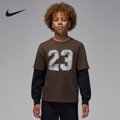 Nike耐克男童新款时尚休闲舒适运动透气宽松长袖T恤IQ3374-237