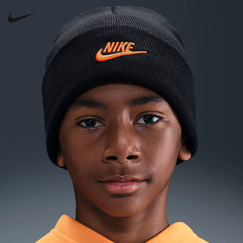 NIKE耐克男女童帽子2025冬新款针织帽刺绣运动帽毛线帽HF5498-011