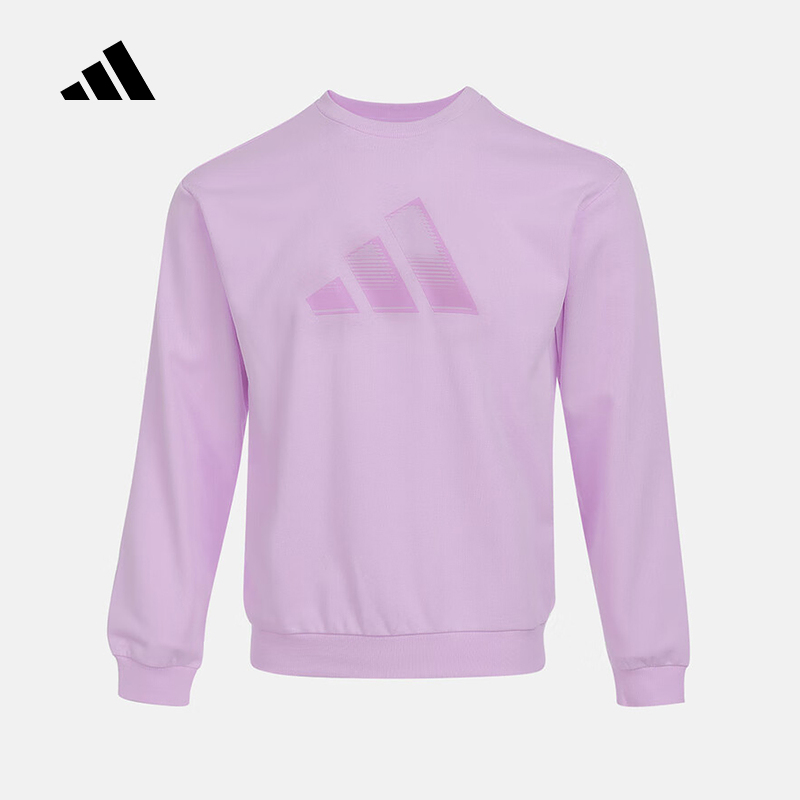 adidas阿迪达斯男女大童运动圆领套头衫2025秋宽松浅紫卫衣KS0647