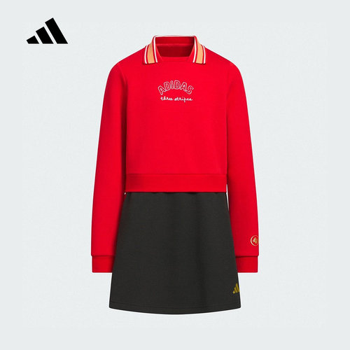 adidas阿迪达斯红色中国新年款CNY连衣裙2026春女大童裙子 KV6916