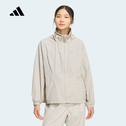 adidas阿迪达斯防风连帽外套2026夏女户外健身梭织夹克 KH2659