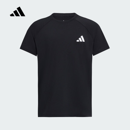 adidas阿迪达斯男大童黑色速干半袖上衣2025夏运动短袖T恤 KG3133