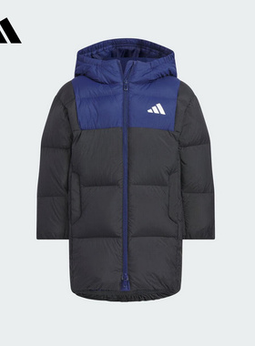 Adidas阿迪达斯男小童新款休闲中长款保暖连帽羽绒服外套KB5124
