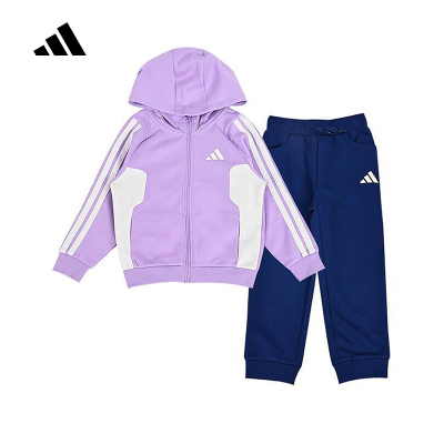 adidas阿迪达斯秋季新款休闲连帽外套女小童运动长裤套装 KC5994
