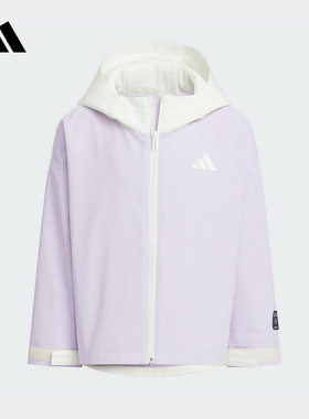 Adidas阿迪达斯男女小童新款舒适梭织外套连帽拼色休闲上衣KB4578