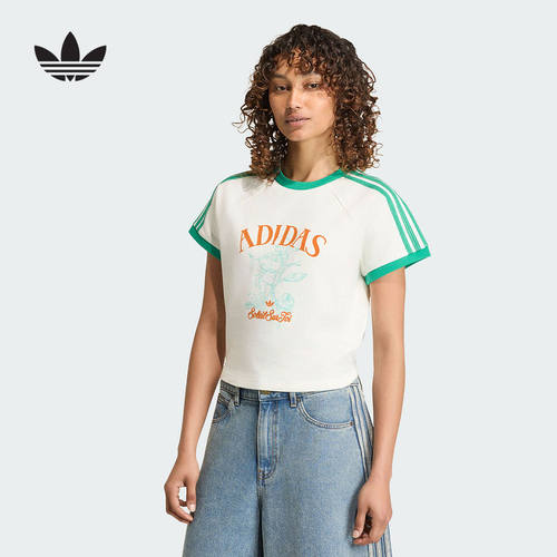 adidas阿迪达斯三叶草度假风短款修身半袖Resort S短袖T恤KX0736