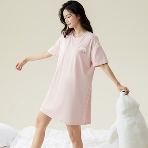 带胸垫睡裙女纯棉夏季短袖睡衣女