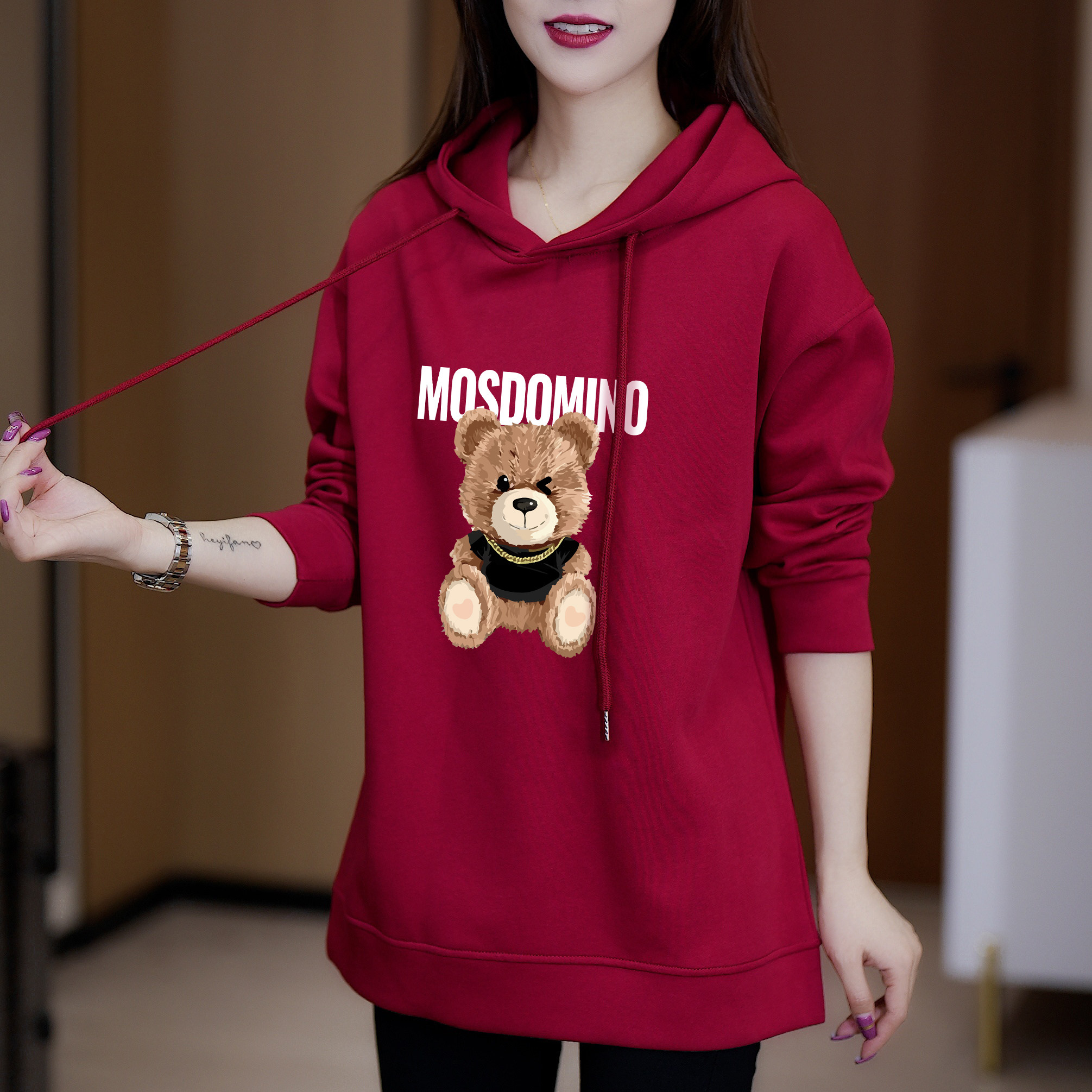 秋冬新款卡通泰迪小熊连帽卫衣女2025年新款大版休闲宽松减龄上衣