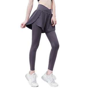 健身裤女秋冬季高腰提臀晨跑步运动紧身裤训练压缩假两件瑜伽长裤