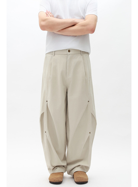 FFM-studio日系立体剪裁铆钉水洗秋款休闲弯刀裤男士纯色裤子