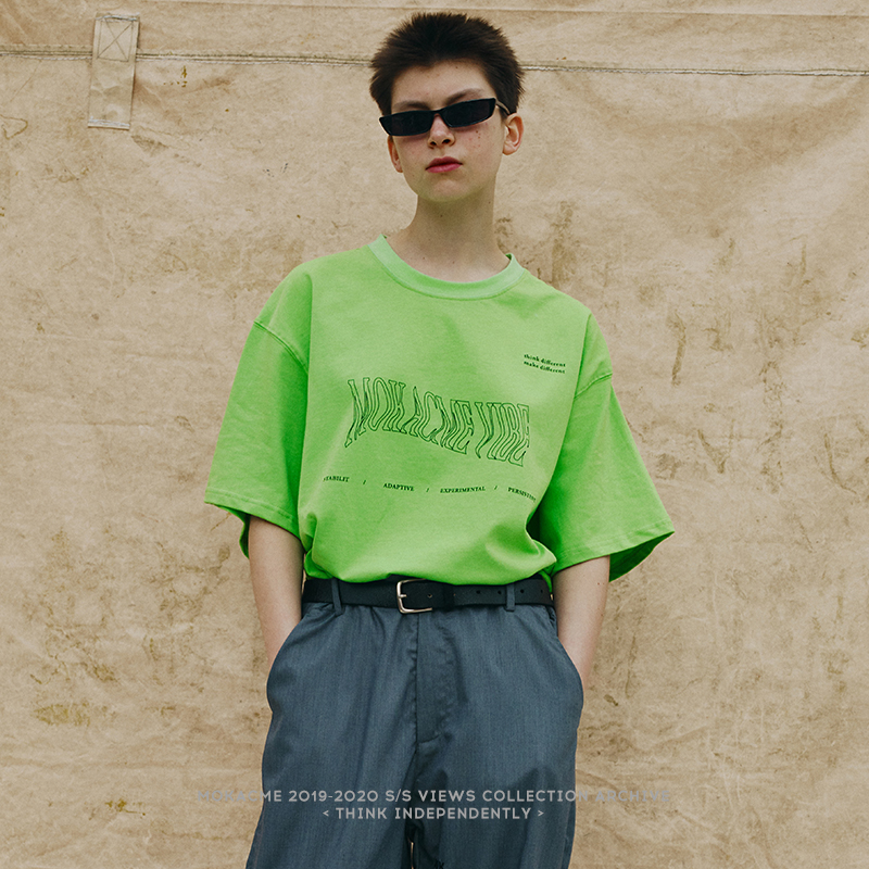 MOKACME 2019ss新款实验性主题字母变形纯棉宽松ins风T恤男女同款