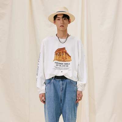 高清印花纯棉长袖潮牌男女t恤