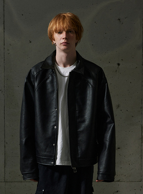 MOKACME 23FW原创设计结构分割重磅3D压花廓形皮衣PU夹克外套男女