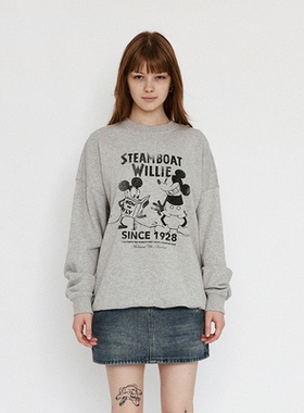 MOKACME 24FW 复古汽船威利米奇做旧印花宽松加厚圆领卫衣潮 男女