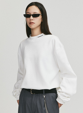 MOKACME 20FW秋季潮流纯棉纯色半高领长袖基础刺绣打底衫t恤(3色)