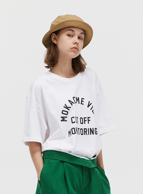 MOKACME 2023SS 春夏新品SLOGAN基础龟裂纹印花棉TEE短袖男女情侣