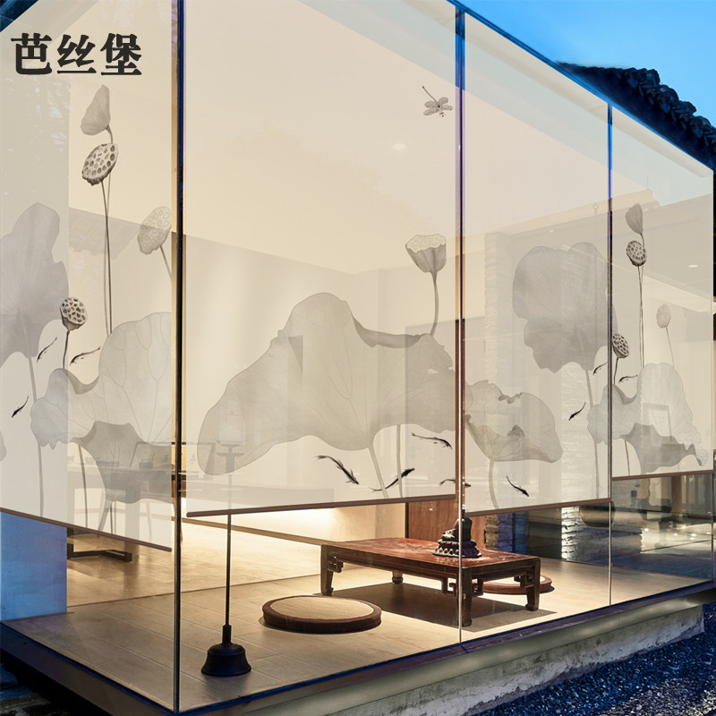 中式帘子悬挂式软屏风卧室卷帘窗帘房间屏风隔离拉帘茶室装饰荷花