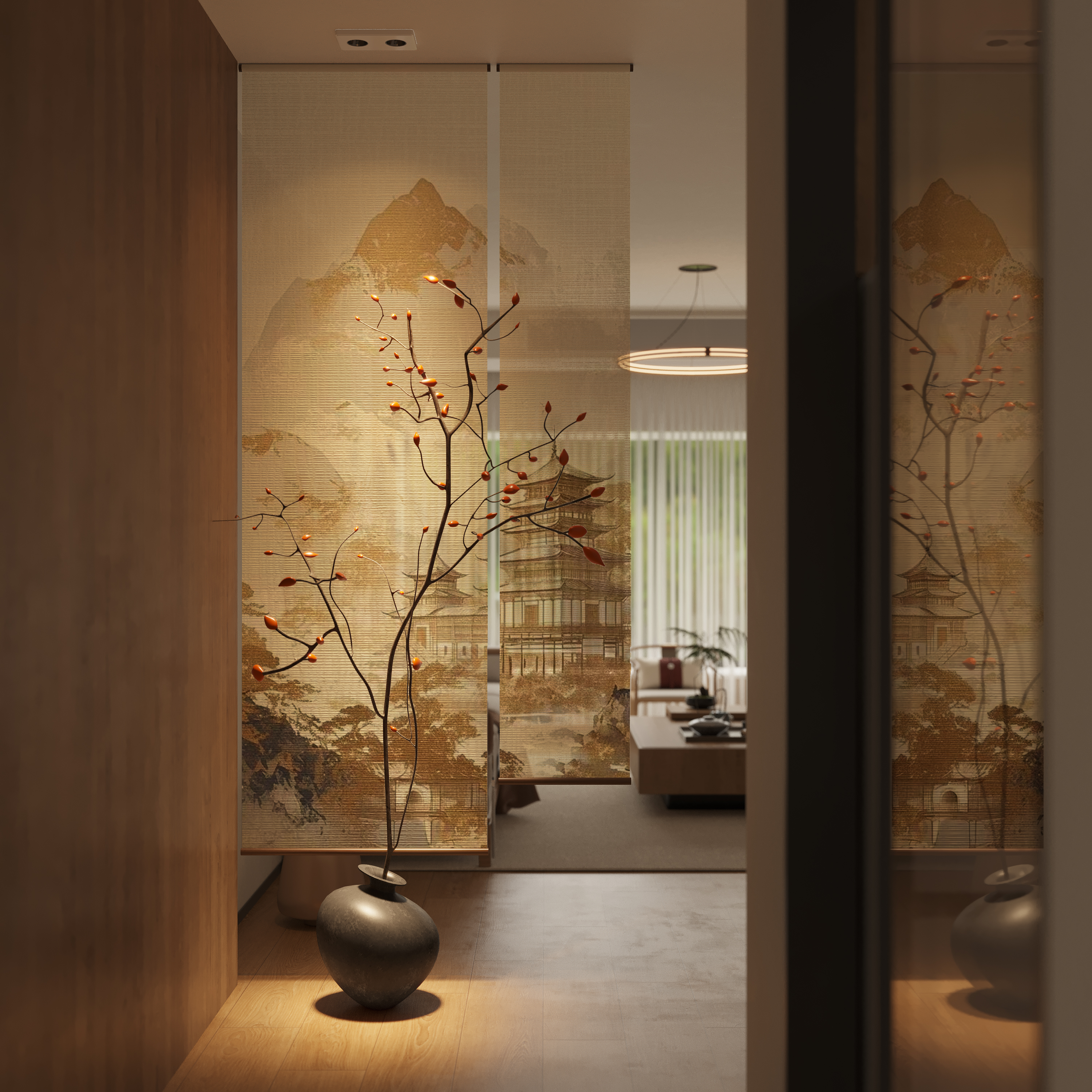 新中式云栖古阁卷帘玄关悬挂帘子