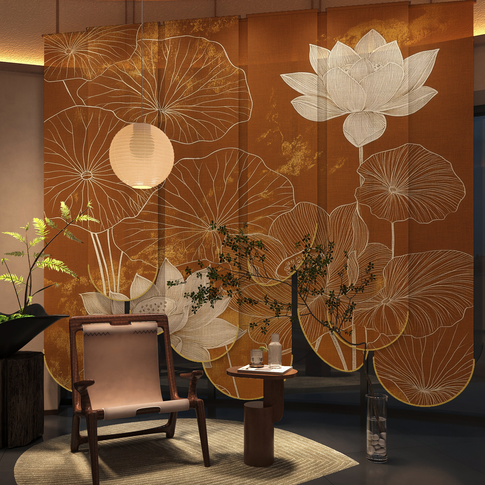 新中式金荷呈瑞钛金弧边卷帘客厅入户玄关卧室遮光装饰拉式窗帘,居家布艺,卷帘,淘宝优惠券,粉丝福利购,淘宝优惠卷