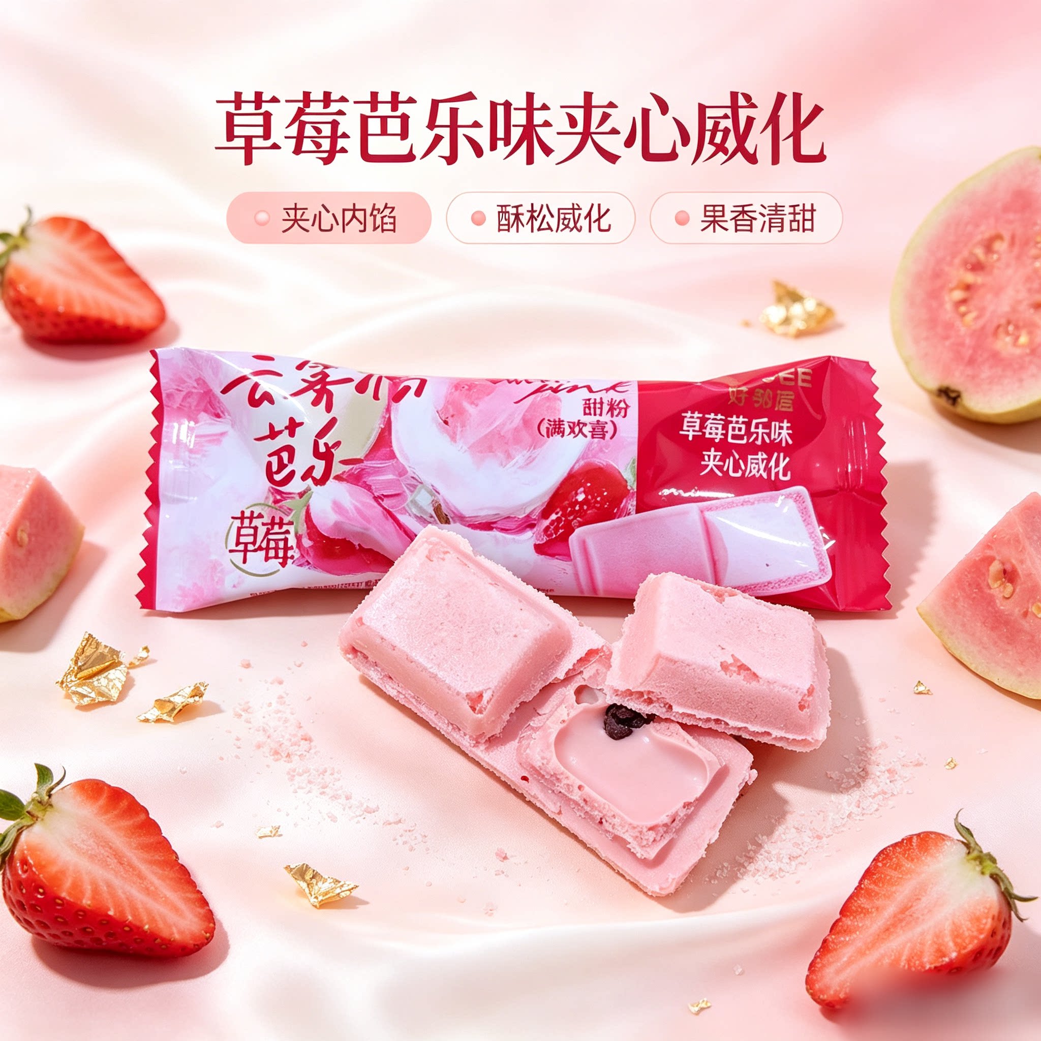 好邻居草莓芭乐味夹心威化饼干散装休闲小零食结婚庆喜糖喜饼年货