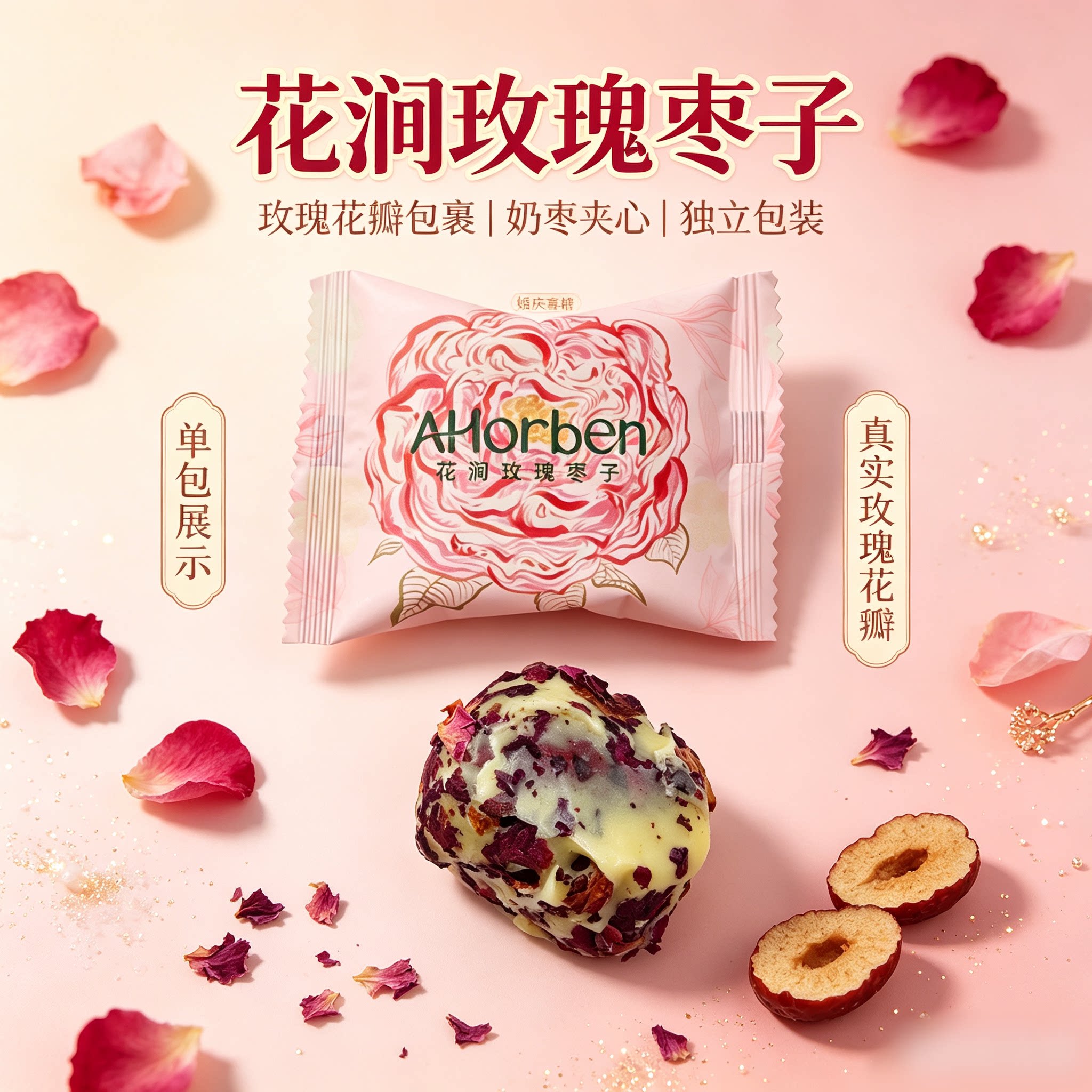 英国巧斐尔花涧玫瑰枣子散装休闲解馋小零食结婚喜枣早生贵子奶枣