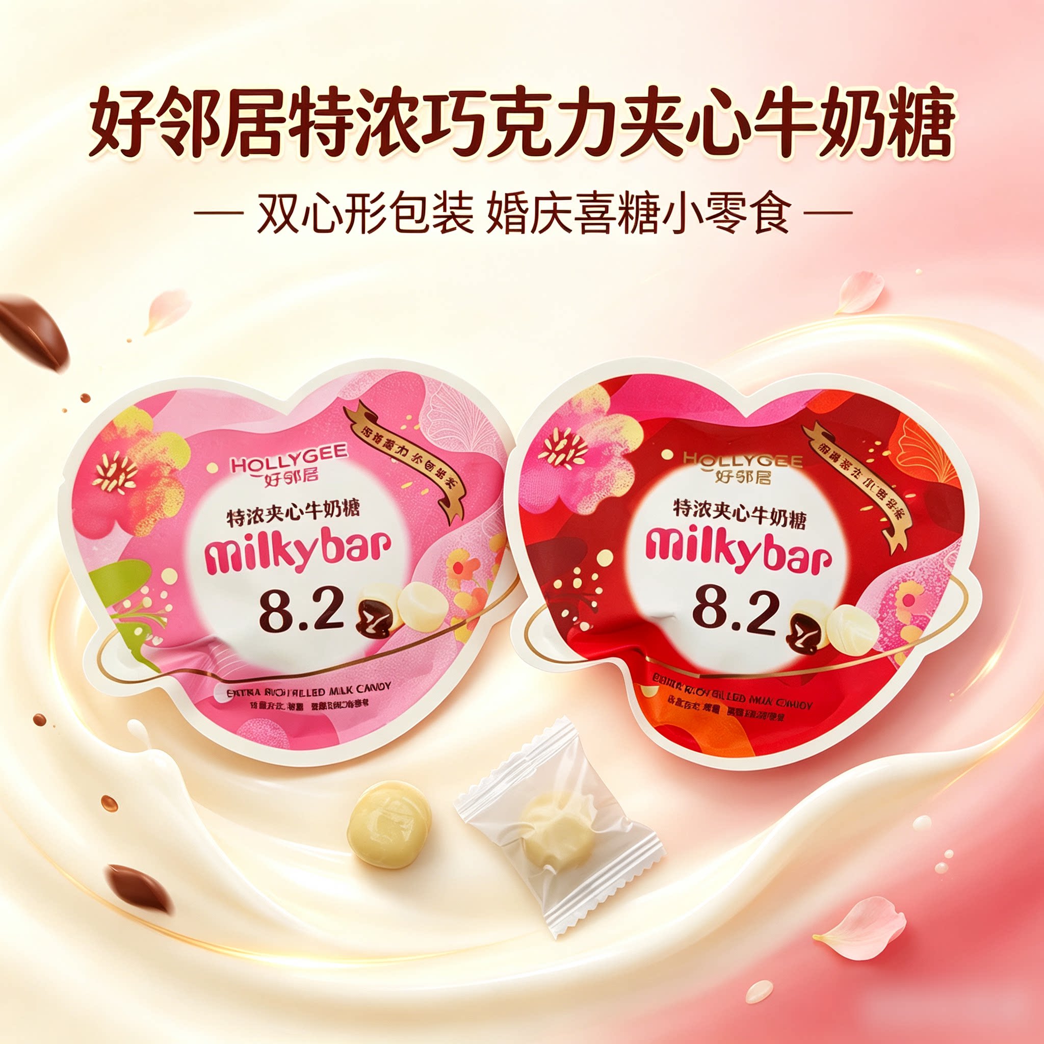 好邻居8.2特浓巧克力夹心牛奶糖硬糖散装休闲零食结婚喜糖伴手礼