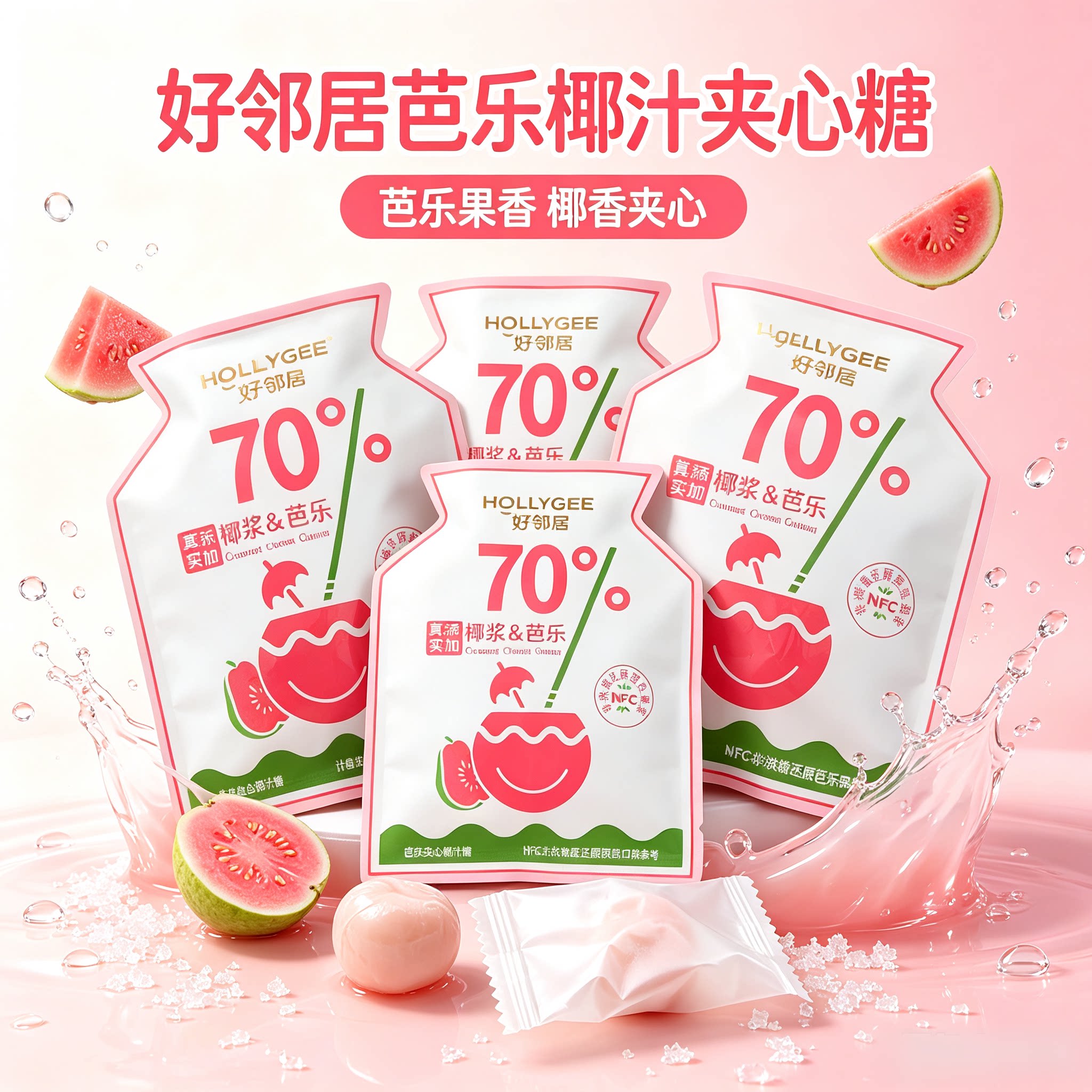 好邻居夹心芭乐椰汁糖爆浆椰子糖散装夹心番石榴糖休闲零食网红糖