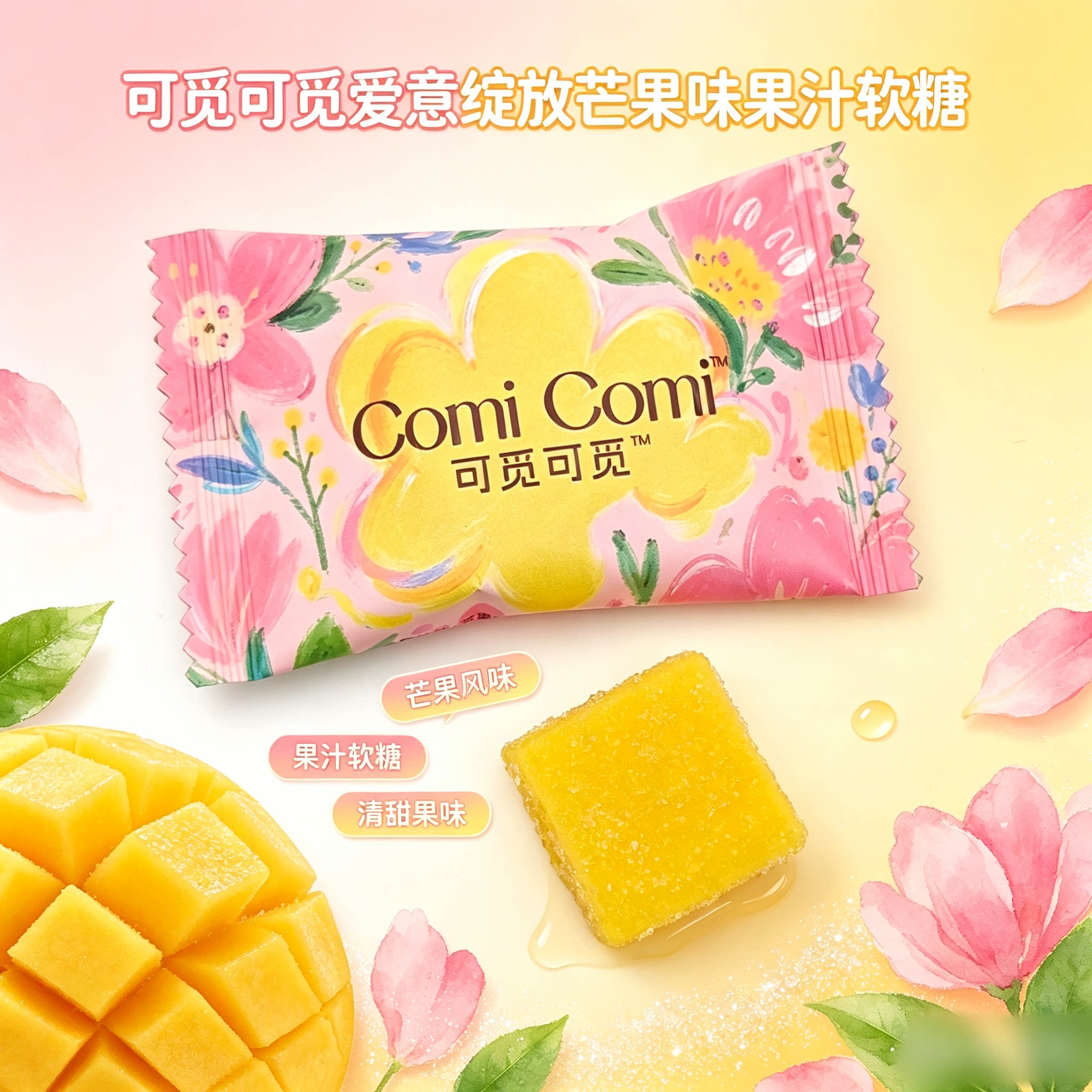 可觅可觅爱意绽放芒果味果汁软糖散装休闲小零食结婚庆喜糖果年货