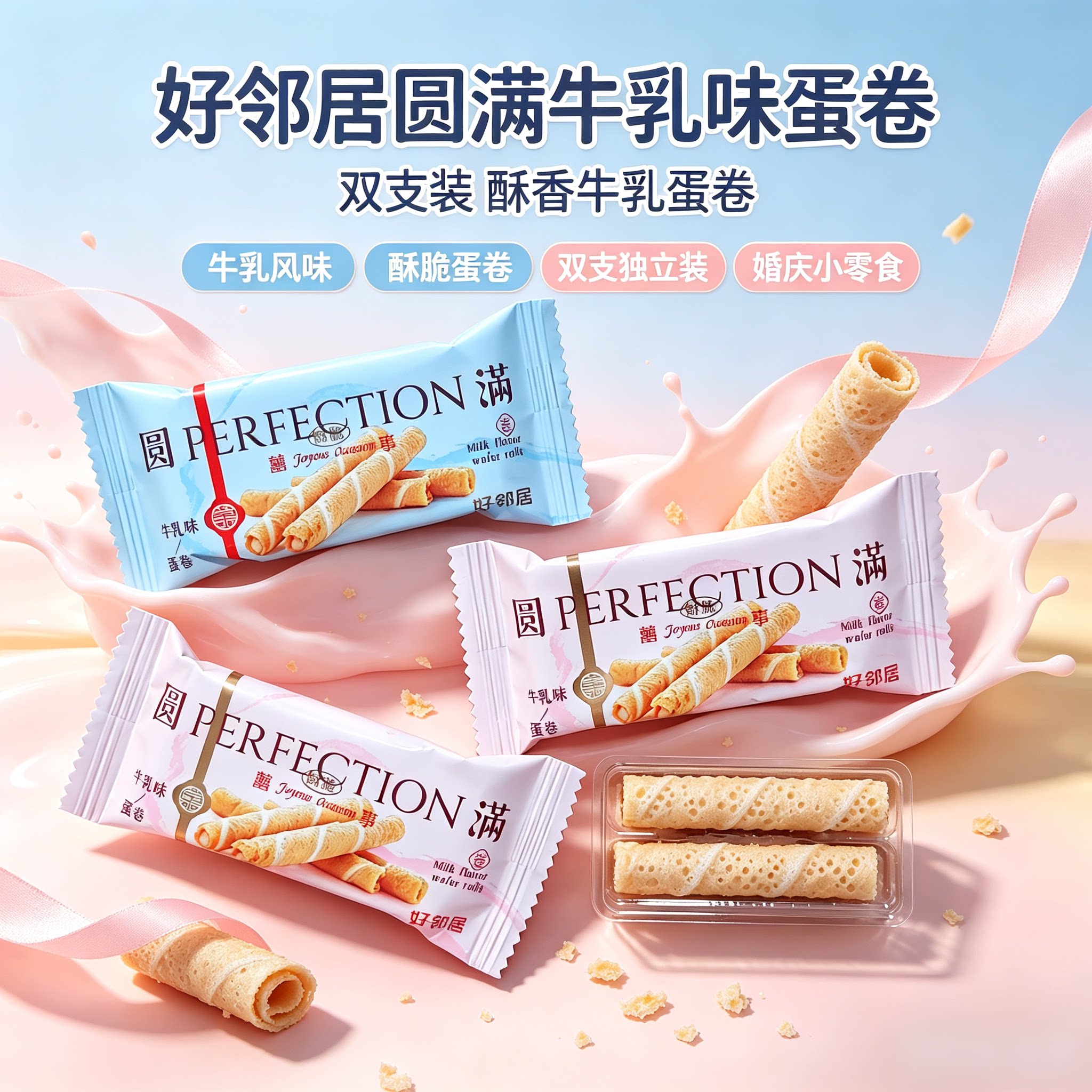 好邻居圆满牛乳味蛋卷散装休闲小零食解馋小吃结婚喜糖喜饼干年货